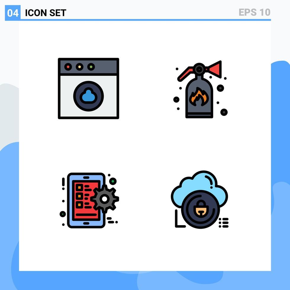 utente interfaccia imballare di 4 di base riga piena piatto colori di App inteligente Telefono estintore Ingranaggio dati modificabile vettore design elementi