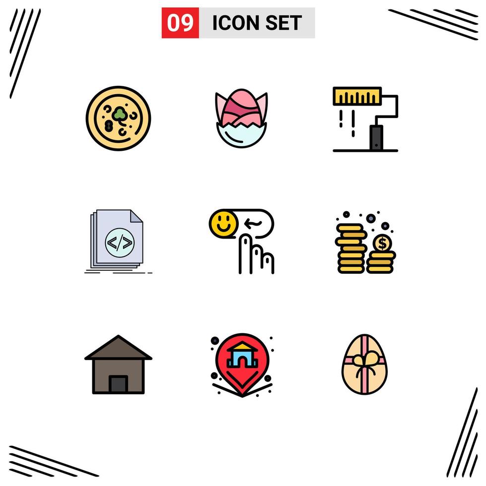 mobile interfaccia riga piena piatto colore impostato di 9 pittogrammi di copione file codifica codifica programmazione modificabile vettore design elementi