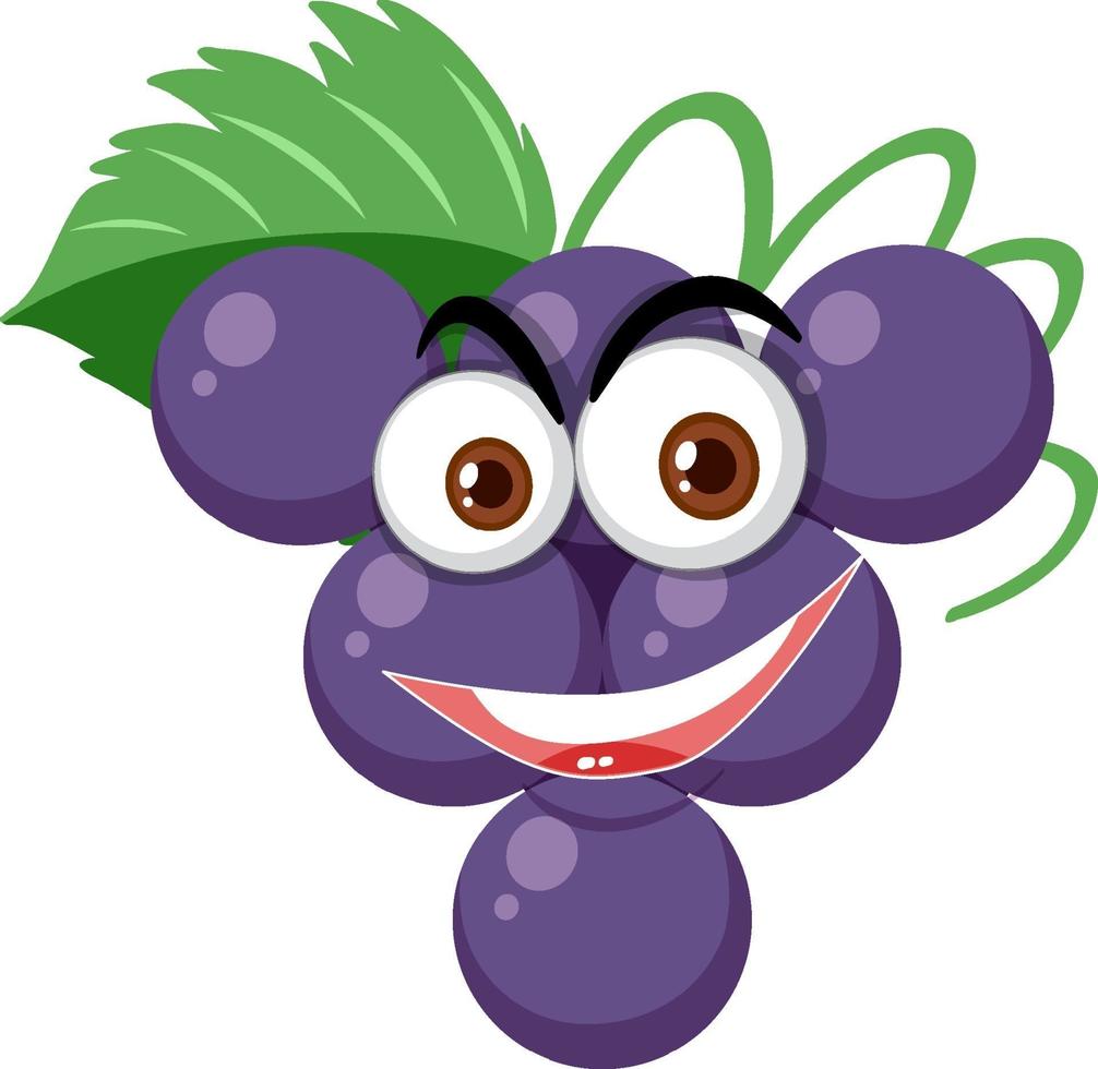 personaggio dei cartoni animati di uva con espressione faccia felice su sfondo bianco vettore