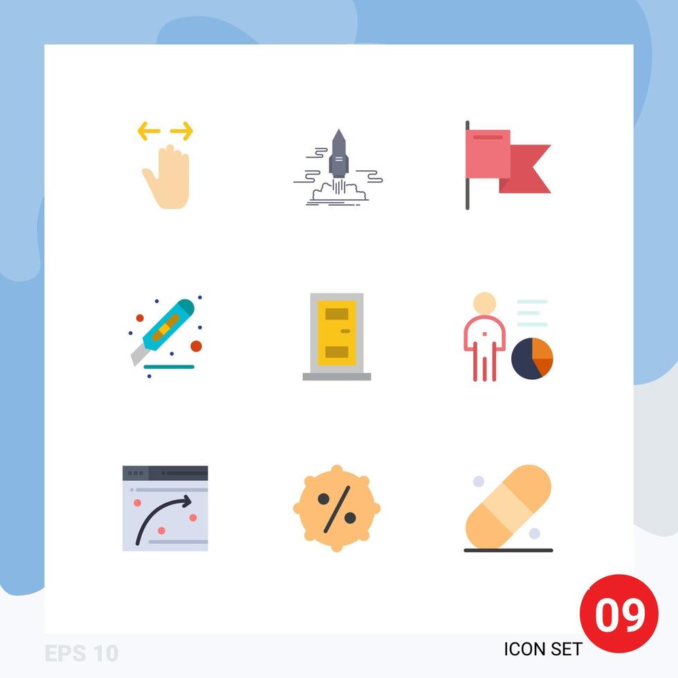 mobile interfaccia piatto colore impostato di 9 pittogrammi di pagina scrivania navetta fresa marchio modificabile vettore design elementi