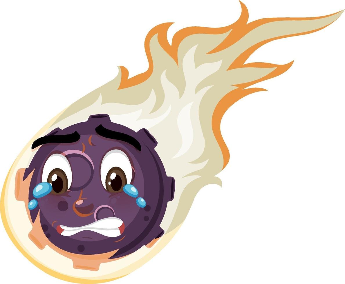 personaggio dei cartoni animati di meteorite fiamma con espressione faccia piangente su sfondo bianco vettore