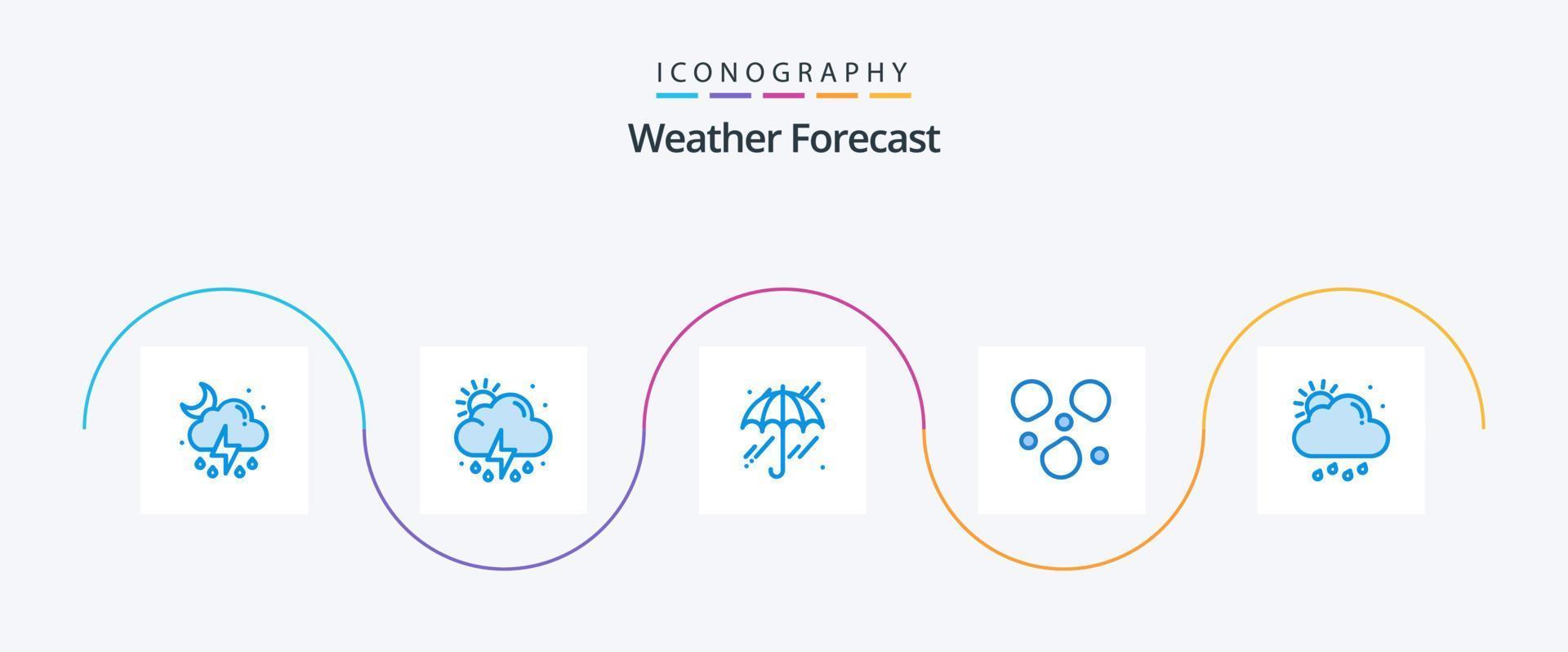tempo metereologico blu 5 icona imballare Compreso sole. pioggia. ombrello. nube. ghiaccio vettore