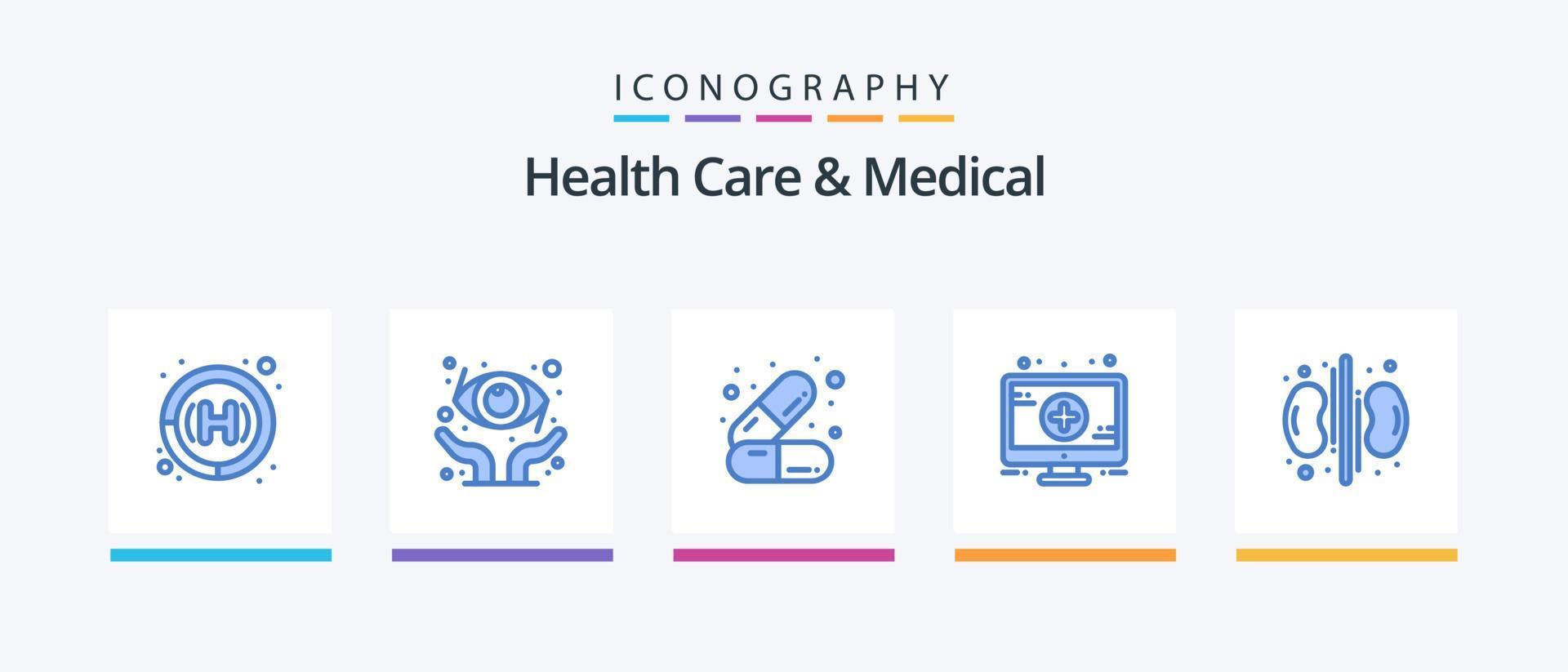 Salute cura e medico blu 5 icona imballare Compreso . reni. Salute. Salute. cartello. creativo icone design vettore