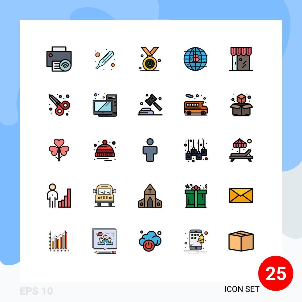 mobile interfaccia pieno linea piatto colore impostato di 25 pittogrammi di in linea attività commerciale premio decentralizzato blockchain modificabile vettore design elementi