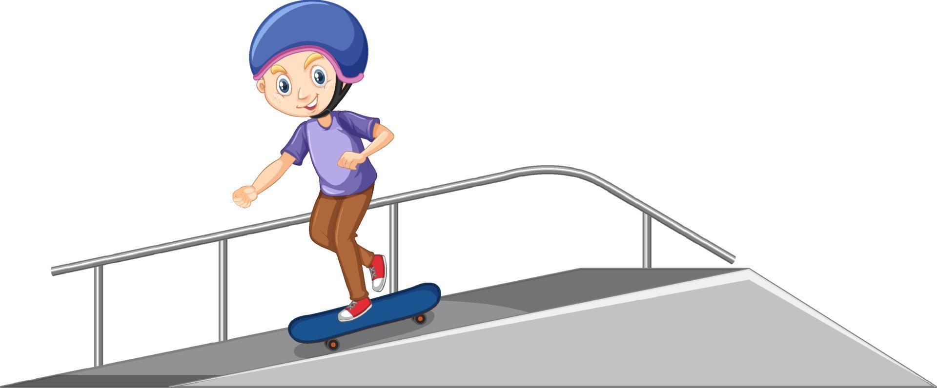 ragazzo che gioca a skateboard sulla rampa su sfondo bianco vettore
