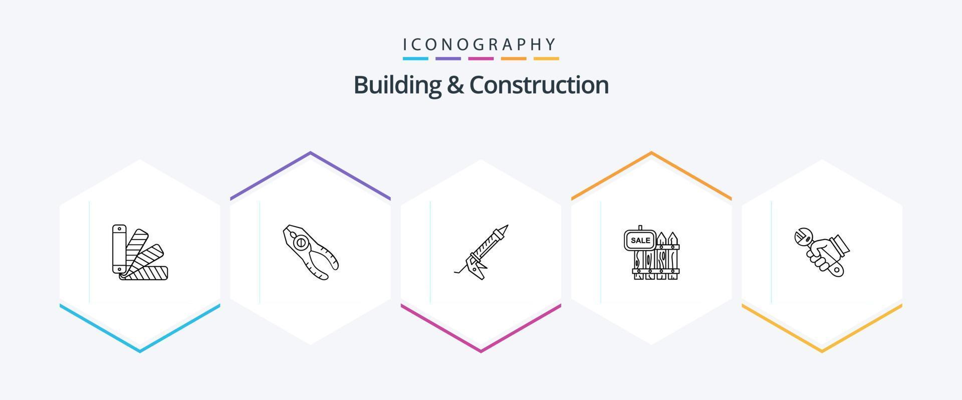 edificio e costruzione 25 linea icona imballare Compreso saldi. Di legno. attrezzo. recinzione. costruzione vettore