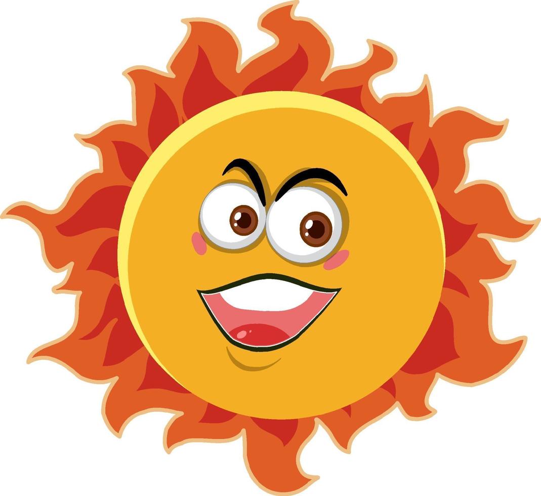 personaggio dei cartoni animati di sole con espressione faccia felice su sfondo bianco vettore