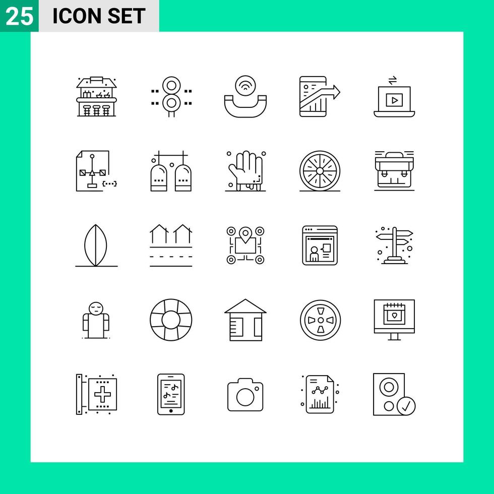 gruppo di 25 Linee segni e simboli per video smartphone chiamata SEO attività commerciale modificabile vettore design elementi
