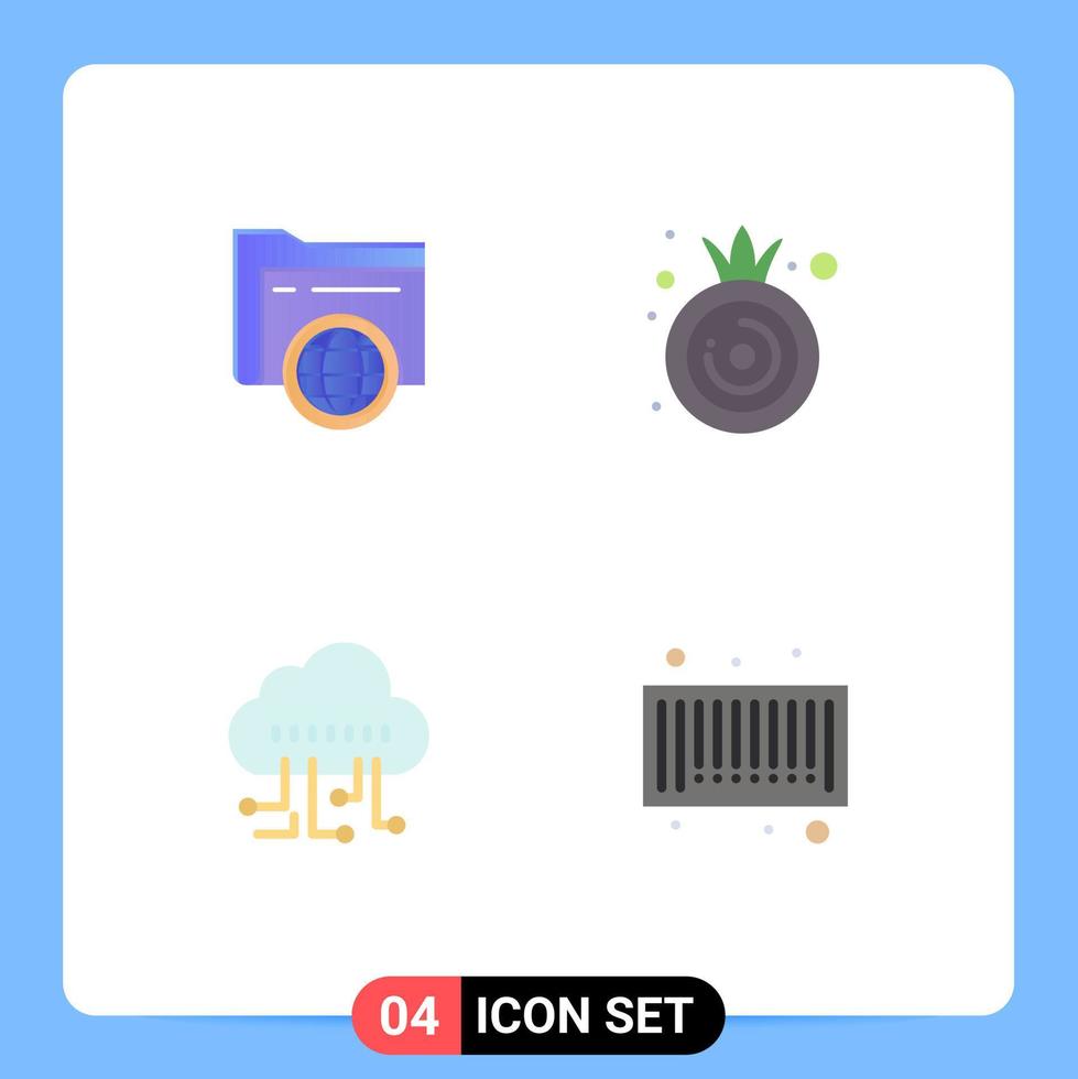 mobile interfaccia piatto icona impostato di 4 pittogrammi di cartella tecnologia globo verdura codice a barre modificabile vettore design elementi
