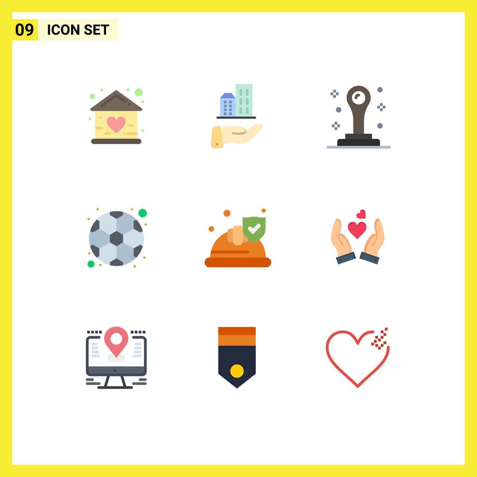 gruppo di 9 piatto colori segni e simboli per assicurazione gioco sostenibile calcio palla modificabile vettore design elementi