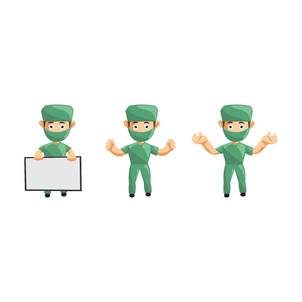 set di infermiere maschio simpatico cartone animato in varie pose vettore