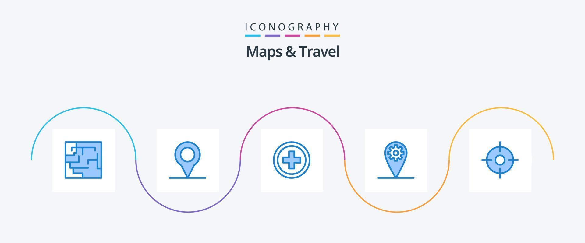 mappe e viaggio blu 5 icona imballare Compreso . Ingranaggio. Posizione vettore