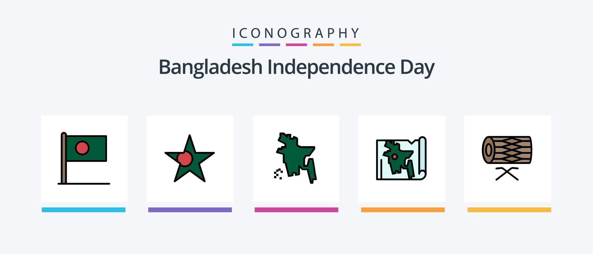 bangladesh indipendenza giorno linea pieno 5 icona imballare Compreso . bangladesh. carta geografica. creativo icone design vettore