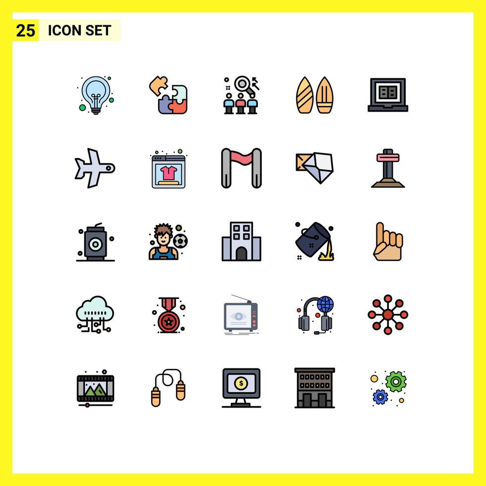 universale icona simboli gruppo di 25 moderno pieno linea piatto colori di gli sport pattinare puzzle lavoro squadra modificabile vettore design elementi