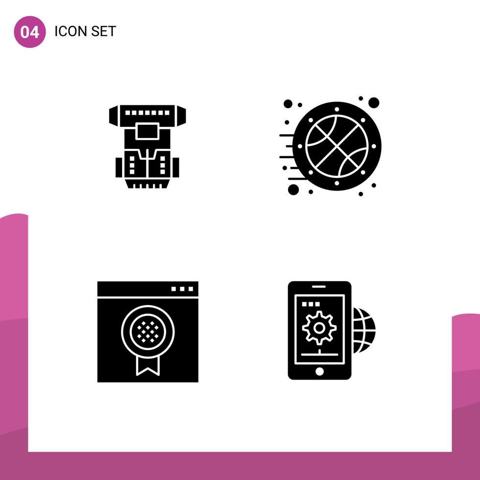 gruppo di 4 solido glifi segni e simboli per scatola premio crionica gioco medaglia modificabile vettore design elementi