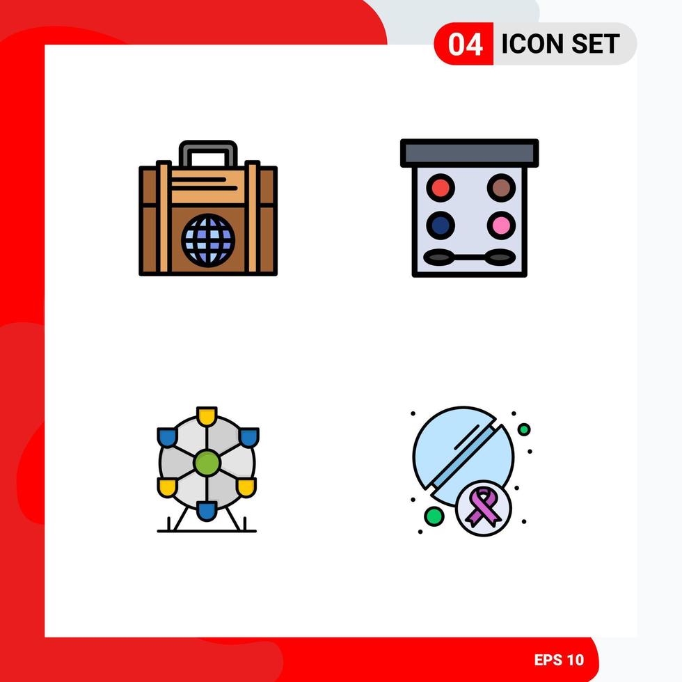 universale icona simboli gruppo di 4 moderno riga piena piatto colori di attività commerciale punto di riferimento globo trucco pillole modificabile vettore design elementi