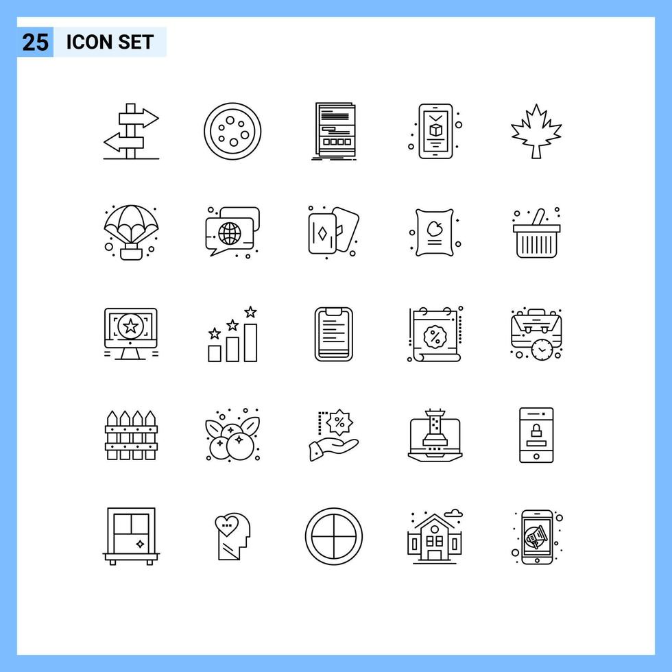 25 tematico vettore Linee e modificabile simboli di foglia smartphone del browser stampa di risposta modificabile vettore design elementi