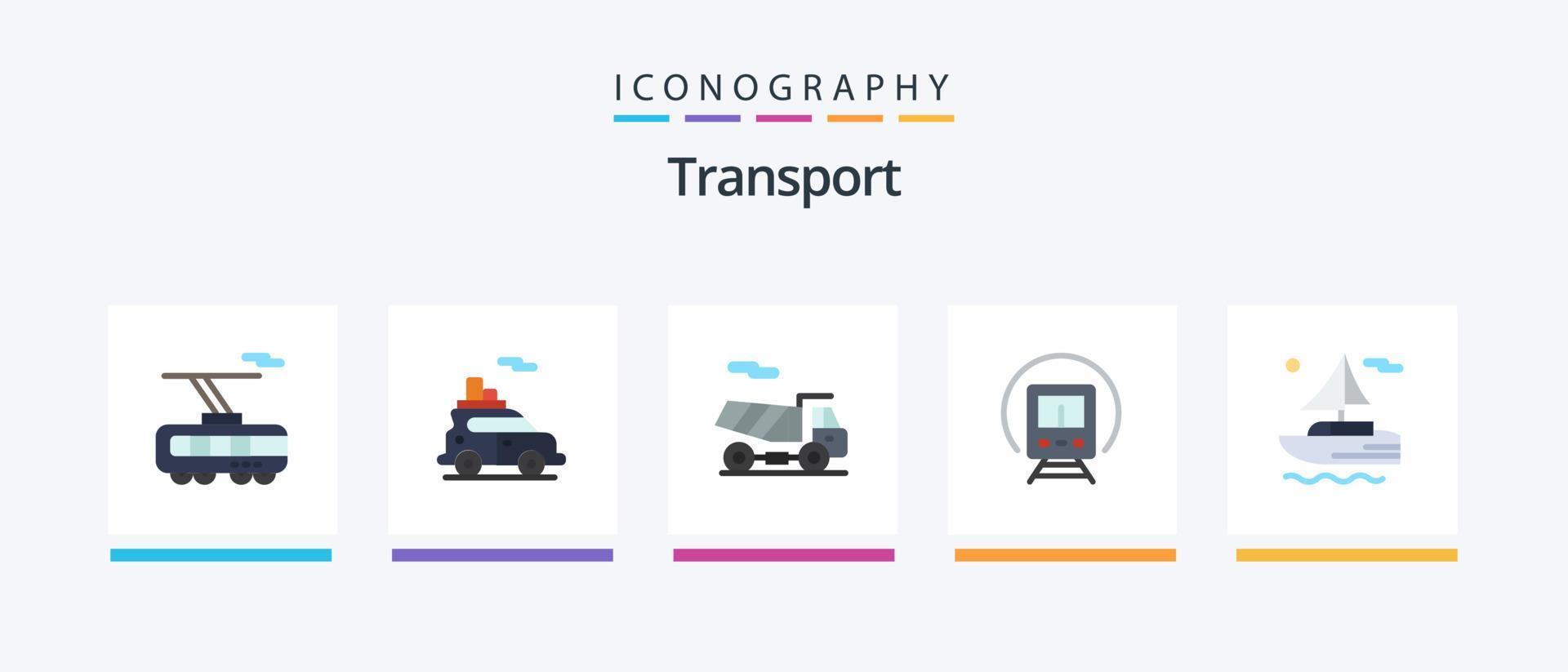 trasporto piatto 5 icona imballare Compreso trasporto. barca. bicicletta. trasporto. treno. creativo icone design vettore