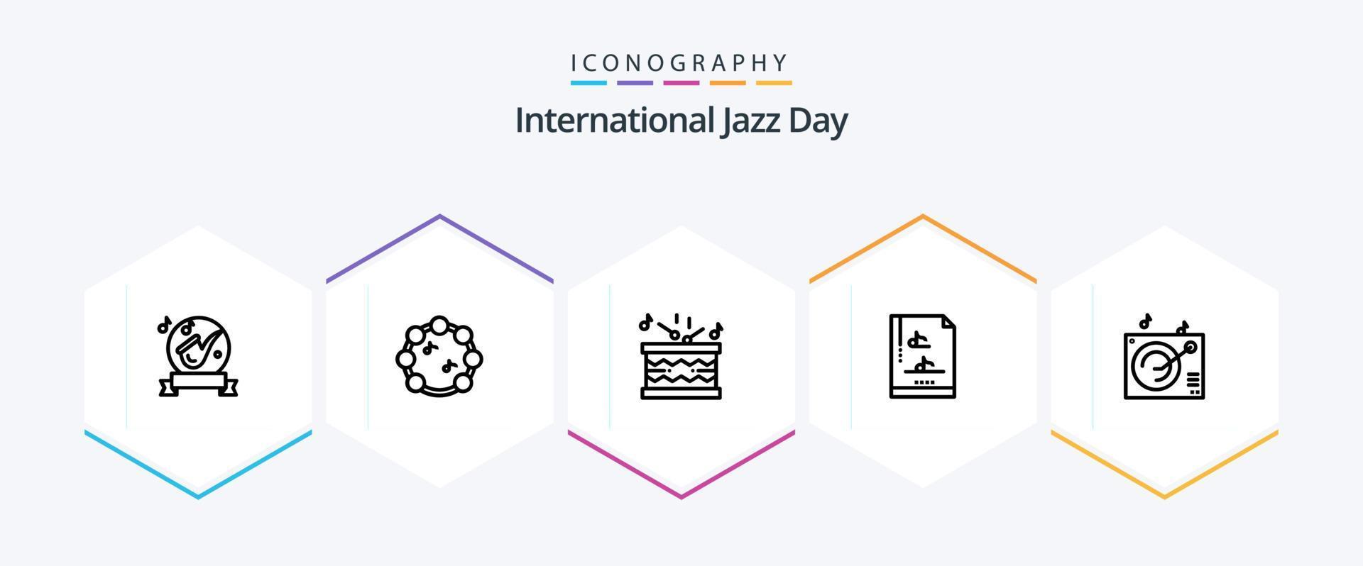 internazionale jazz giorno 25 linea icona imballare Compreso musica . Nota . bastoni. strumento vettore
