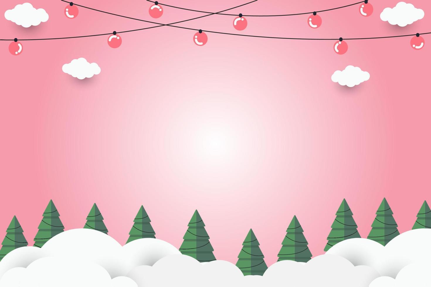verde Natale albero su rosa carta arte astratto sfondo con cielo e linea design per allegro Natale, manifesto carta, striscioni, regalo carta, Natale concetto. vettore illustrazione. carta tagliare stile.