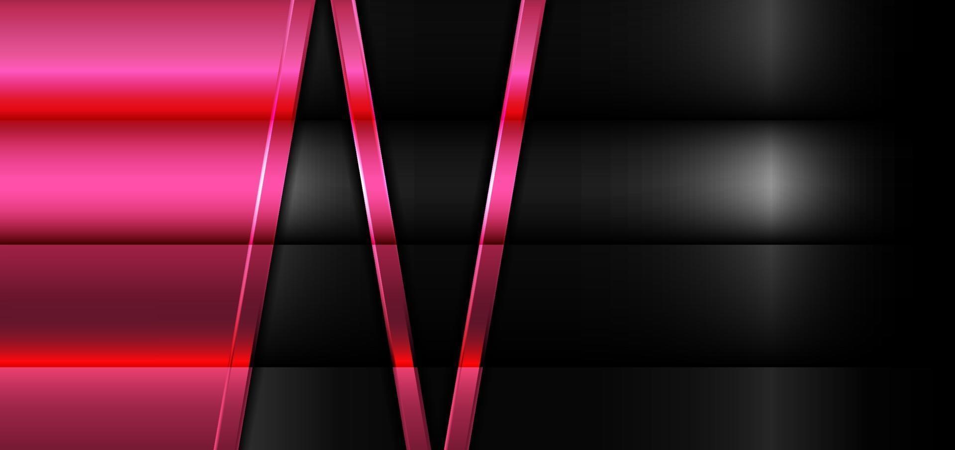 banner web modello geometrico rosa bagliore lucido strati metallici su sfondo di metallo nero. vettore