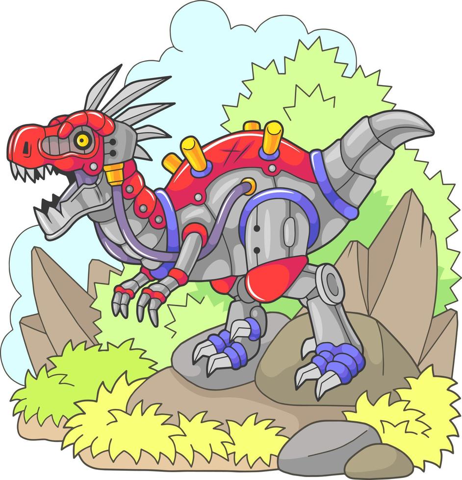 preistorico robot dinosauro velociraptor, divertente illustrazione vettore