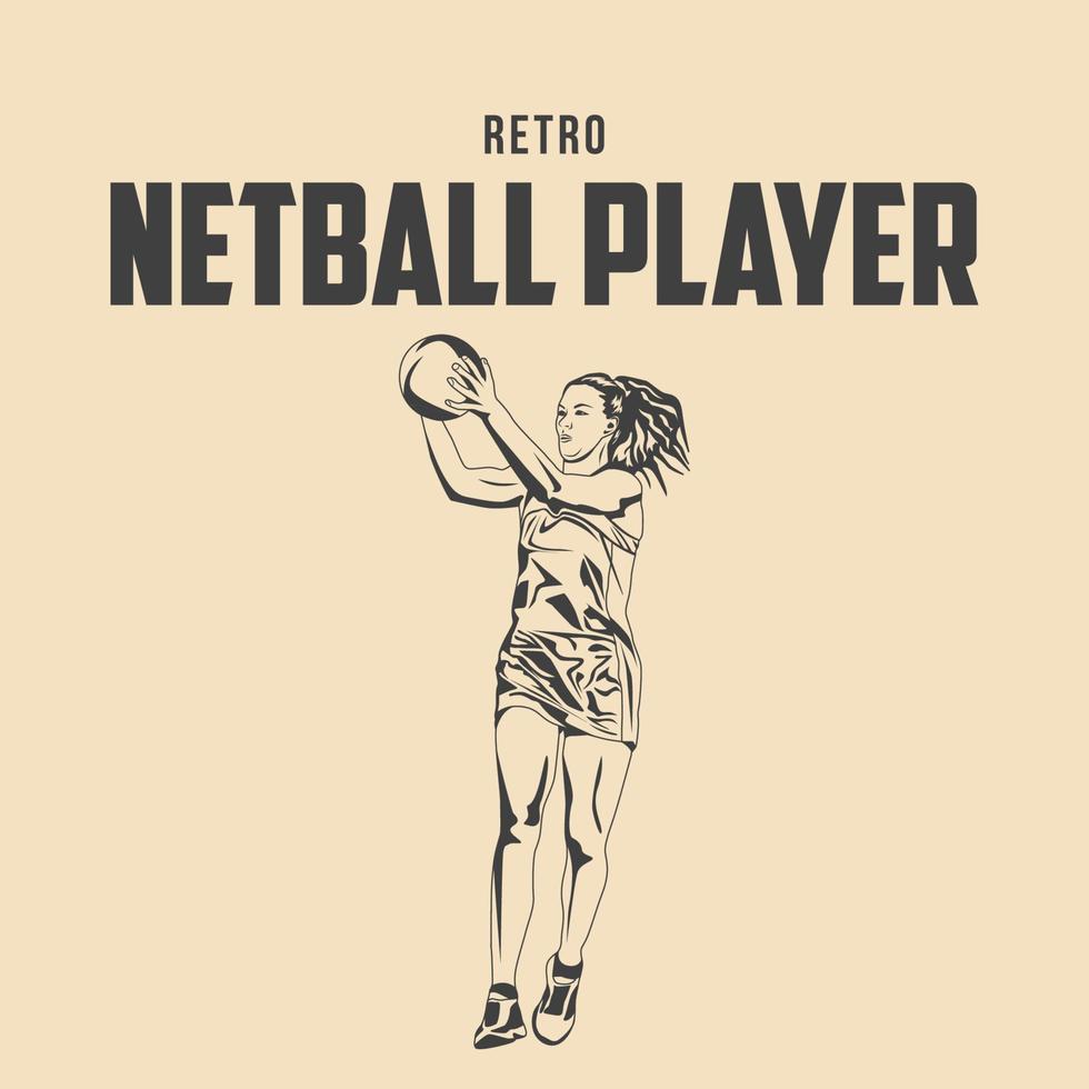 retrò netball giocatore vettore azione illustrazione