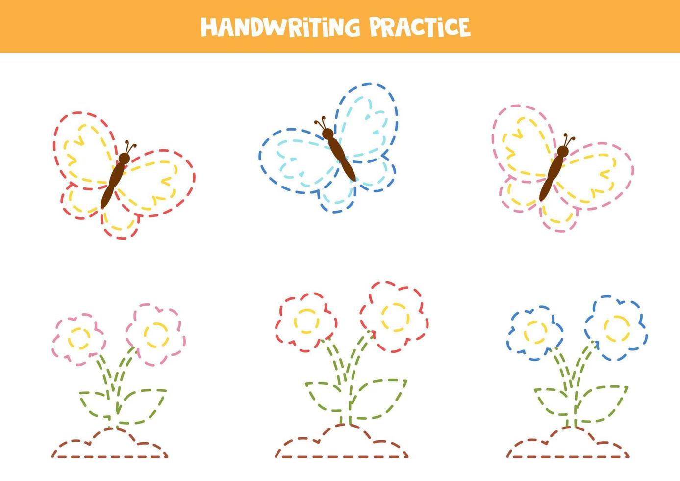 tracciato Linee per bambini con colorato farfalle. grafia la pratica. vettore