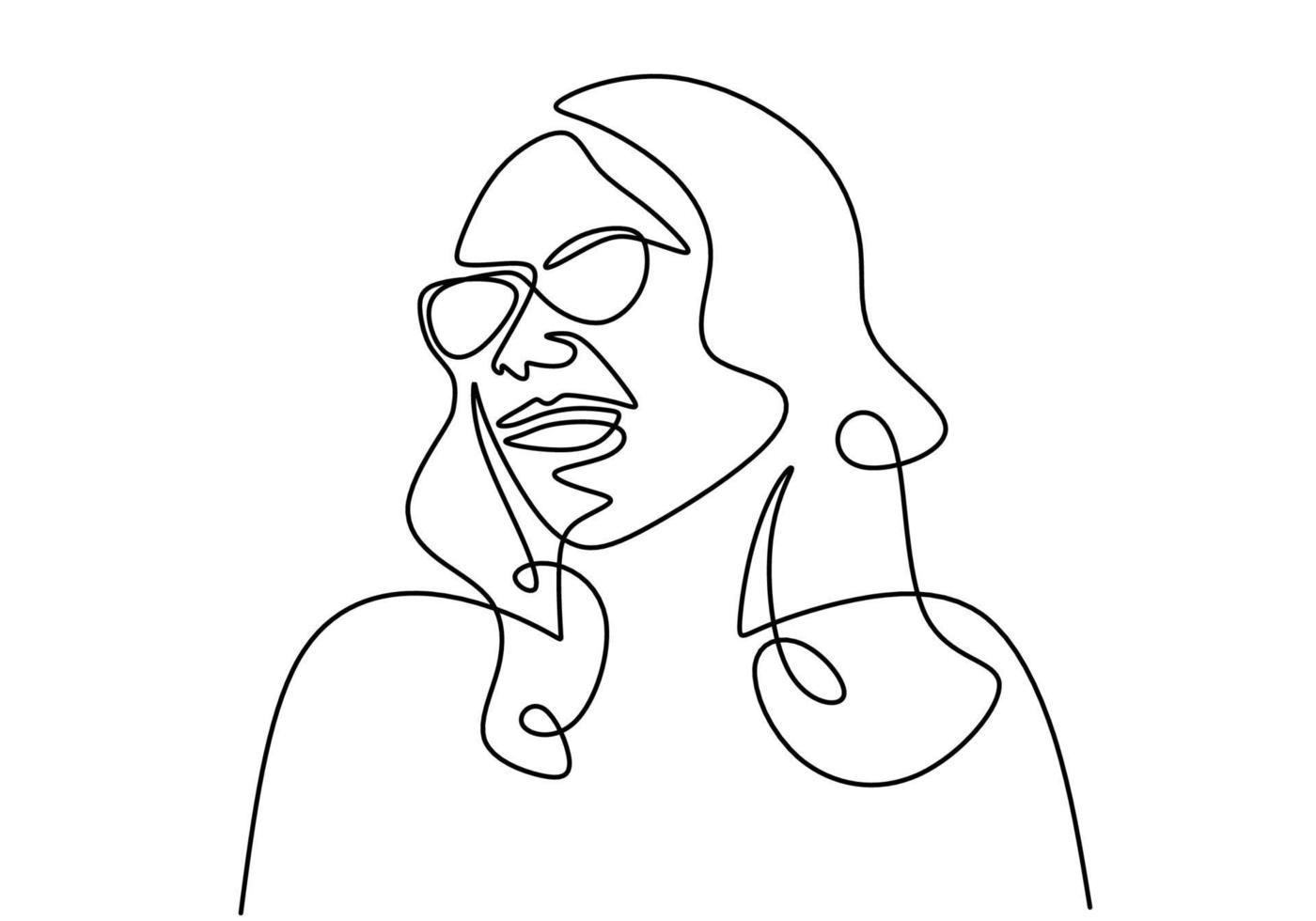 continuo un disegno a tratteggio di stile classico ritratto di donna in occhiali da sole. vettore