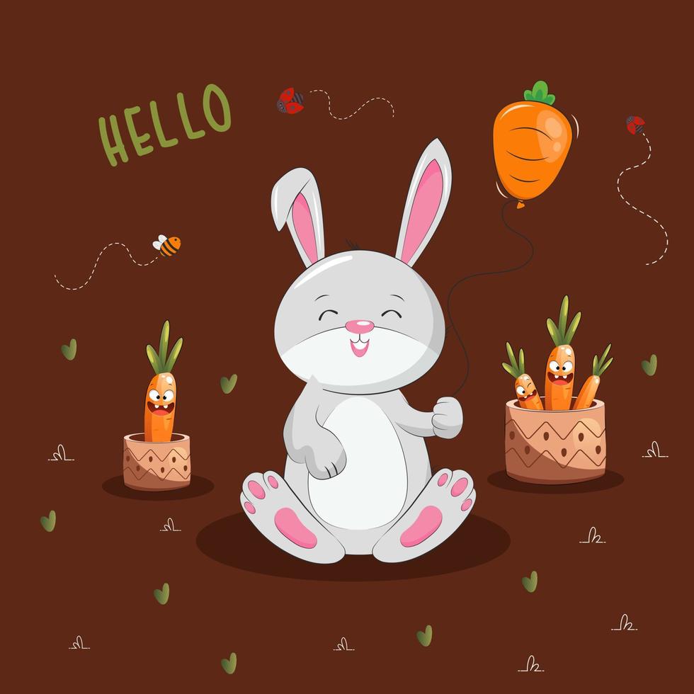 bello coniglietto con carota, carino coniglio cartone animato vettore illustrazione