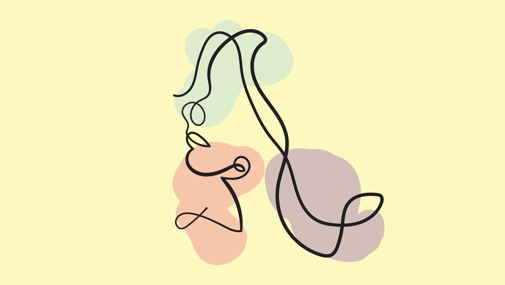 un' elegante, continuo linea disegno di un' femmina viso nel astratto geometrico stile, impostato contro un' minimalista sfondo boho parete Stampa digitale Stampa vettore