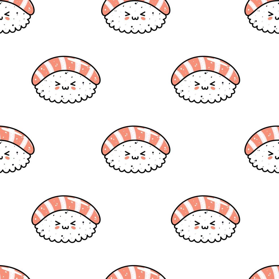 kawaii Sushi illustrazione. vettore piatto mano disegnato senza soluzione di continuità modello