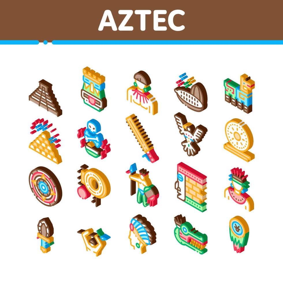azteco civiltà isometrico icone impostato vettore