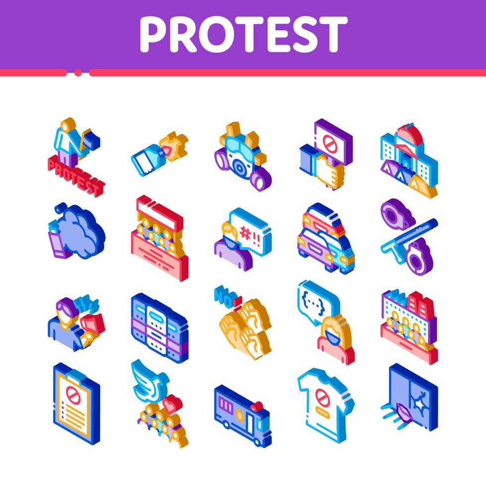 protesta e sciopero isometrico icone impostato vettore