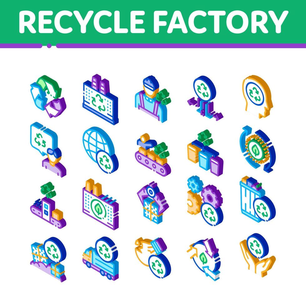 riciclare fabbrica ecologia industria isometrico icone impostato vettore
