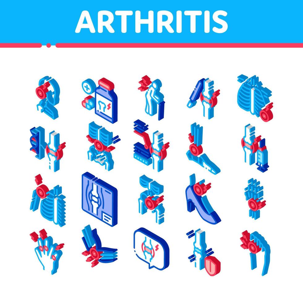 artrite malattia isometrico icone impostato vettore