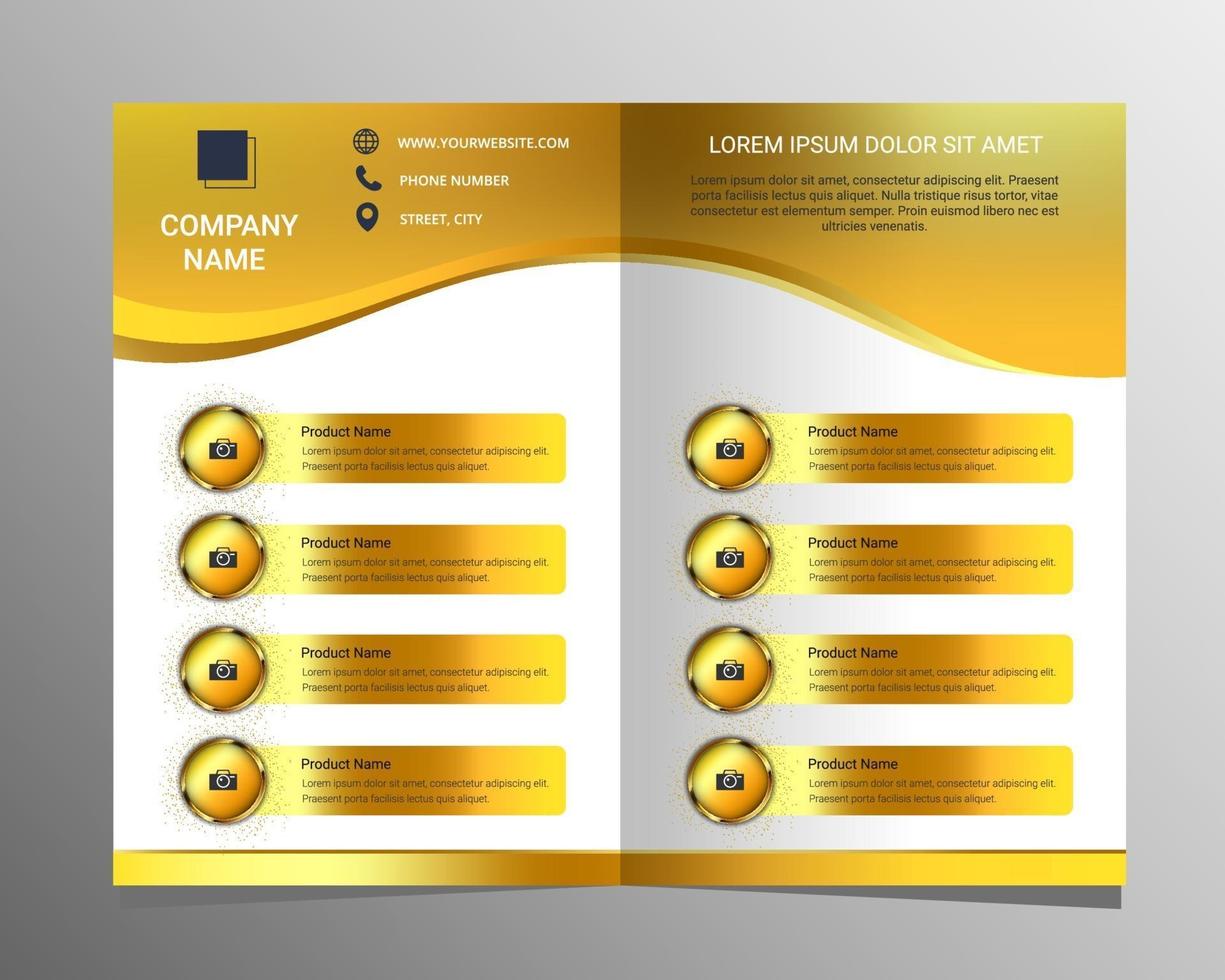 modello di brochure prodotti con design in oro vettore