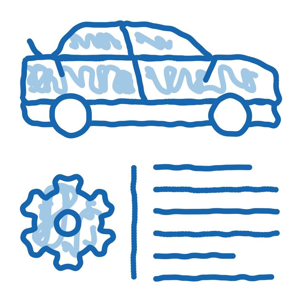 auto caratteristica Ingranaggio scarabocchio icona mano disegnato illustrazione vettore