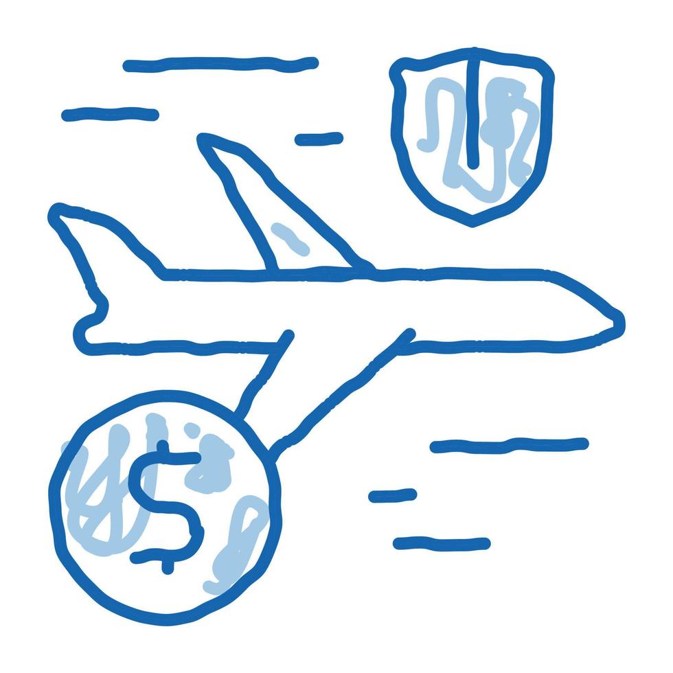 aereo viaggio assicurazione scarabocchio icona mano disegnato illustrazione vettore
