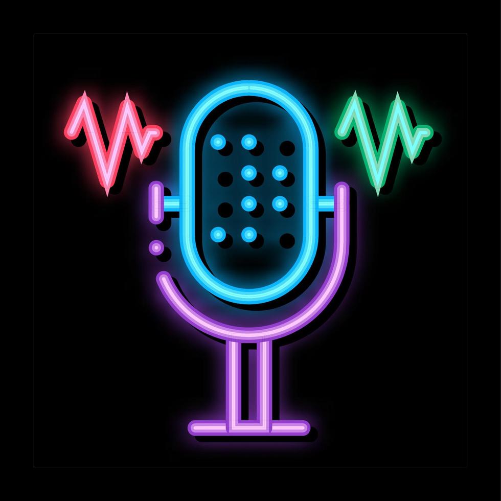 microfono onde neon splendore icona illustrazione vettore