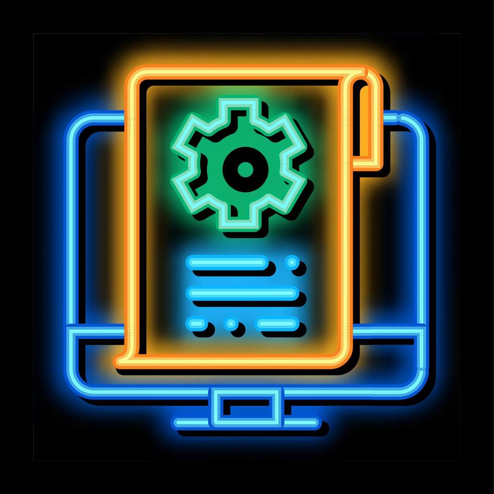 impostazioni documenti nel computer neon splendore icona illustrazione vettore
