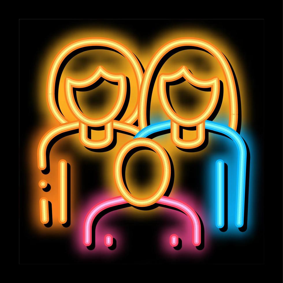 donne omosessuale famiglia e bambino neon splendore icona illustrazione vettore