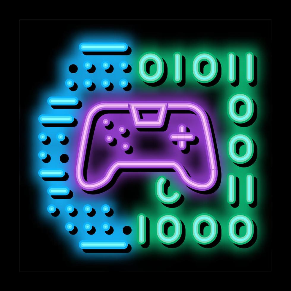 gioco sviluppo binario codice neon splendore icona illustrazione vettore