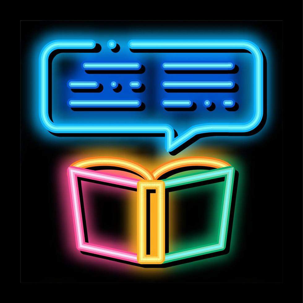 libro lettura neon splendore icona illustrazione vettore