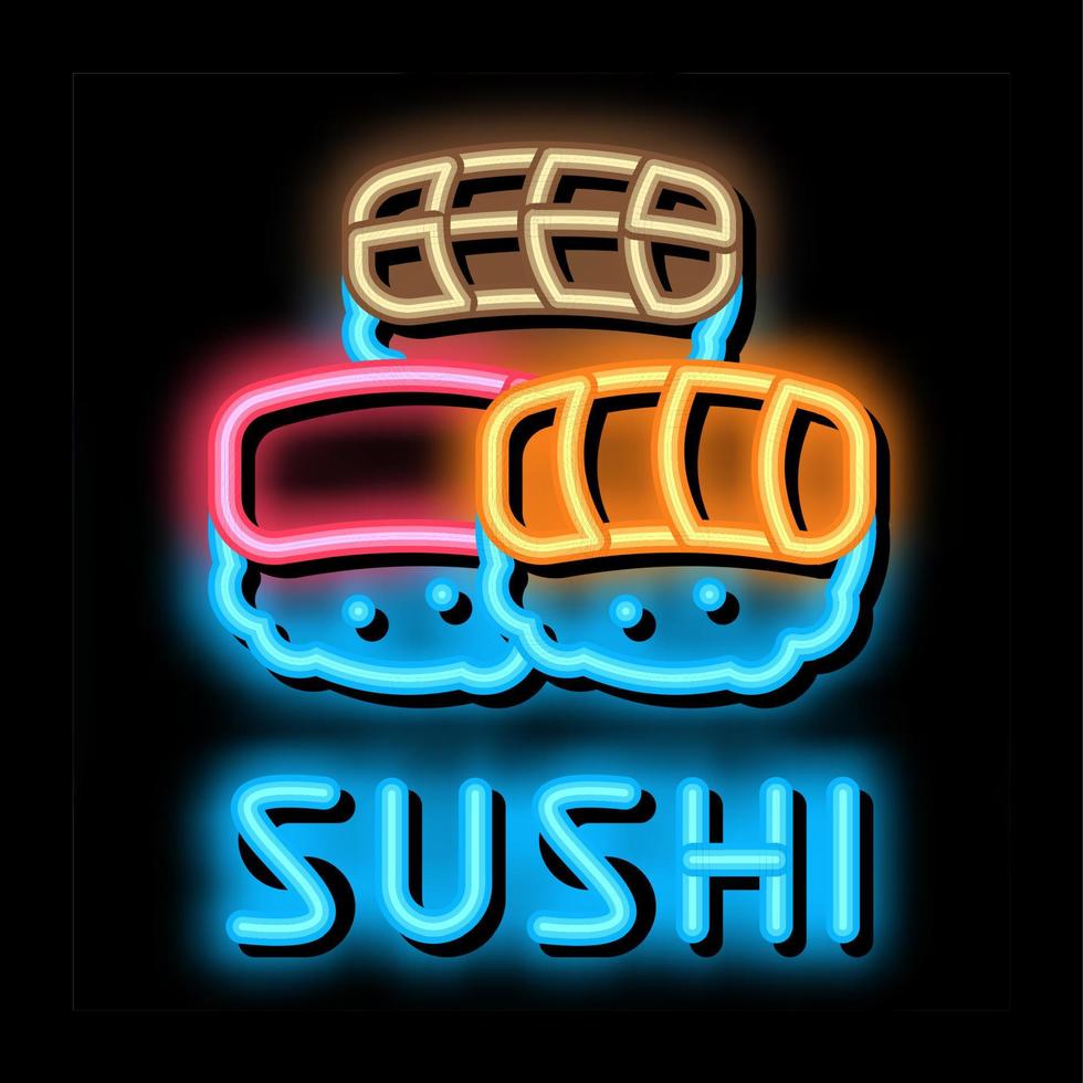 Sushi rotolo con pesce carne neon splendore icona illustrazione vettore