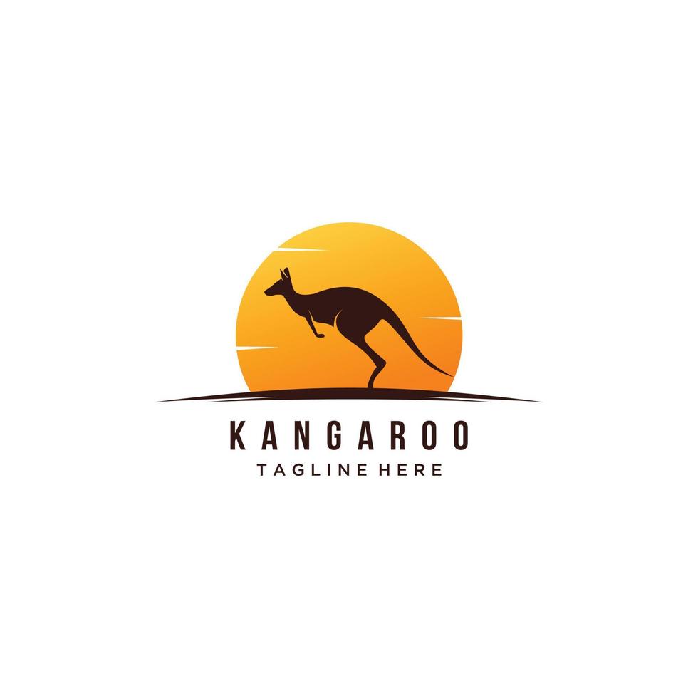 canguro silhouette animale e sole logo design illustrazione vettore