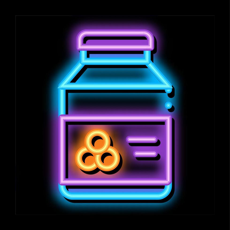 vaso con caviale neon splendore icona illustrazione vettore