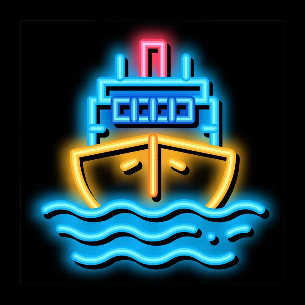 crociera nave neon splendore icona illustrazione vettore