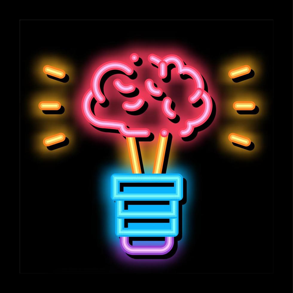 cervello idea lampada neon splendore icona illustrazione vettore