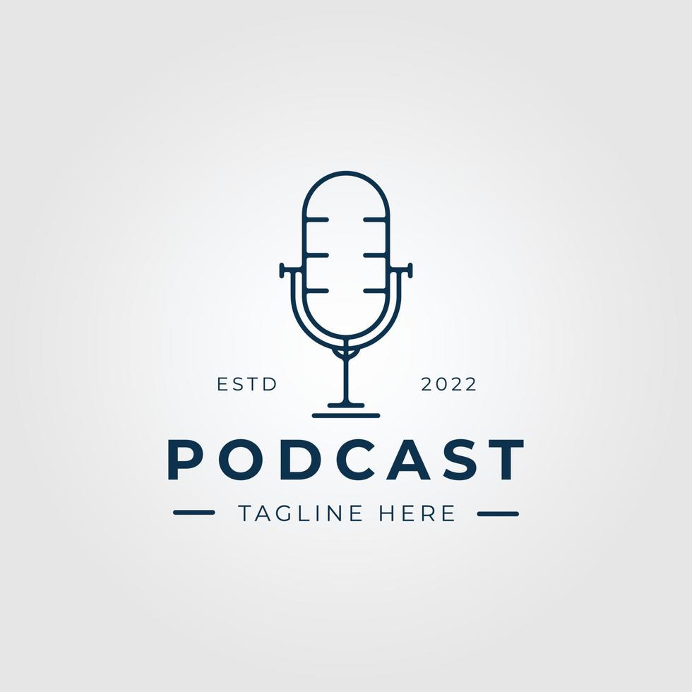 Podcast microfono linea arte logo icona minimalista vettore illustrazione design